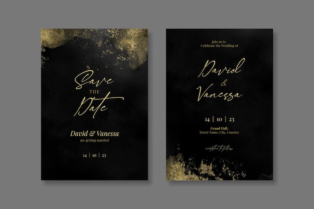 PSD black and gold wedding invitation card set template