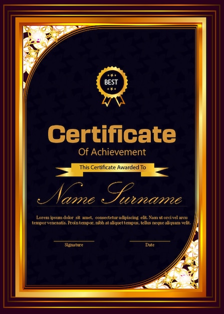 PSD black golden new professional certificate design