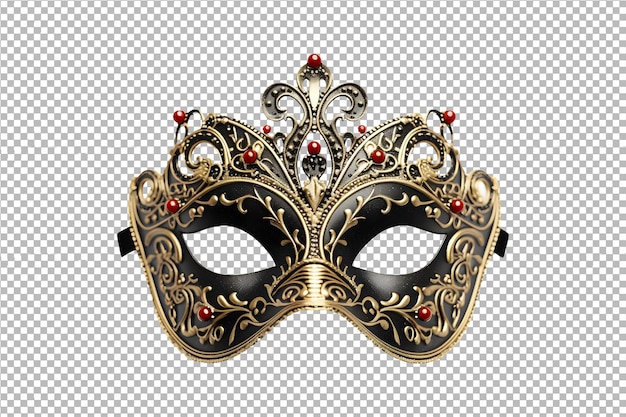 Black and golden venetian party mask isolated on transparent background