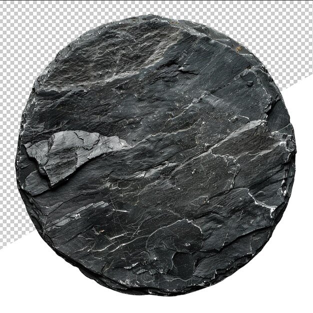 A black and gray rock with a black circle on it