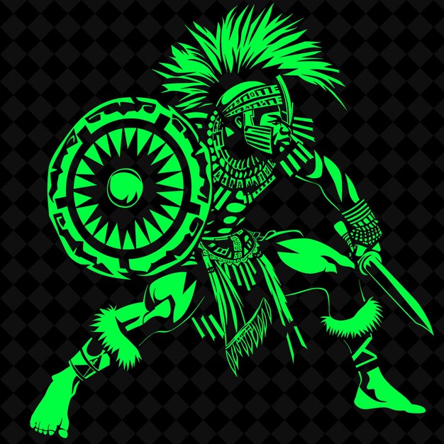 PSD a black and green illustration of a warrior with a sword and shield