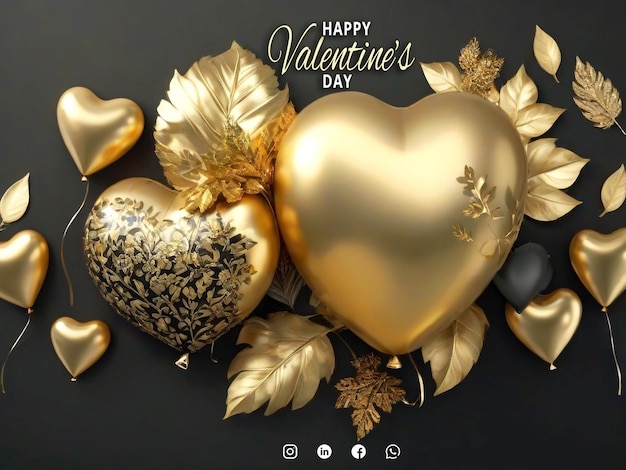 Black green leaf and golden elegant valentines day background design template psd