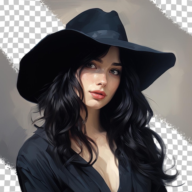 PSD black haired girl with hat alone