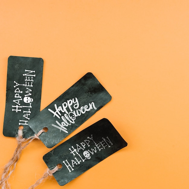 Black halloween tags halloween mockup