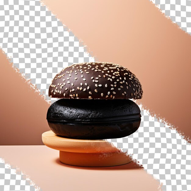 PSD 透明な背景にコピー スペースを持つ木製カッティング デスクの上の黒いハンバーガー