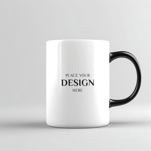 black handle white ceramic mug mockup on wodden table