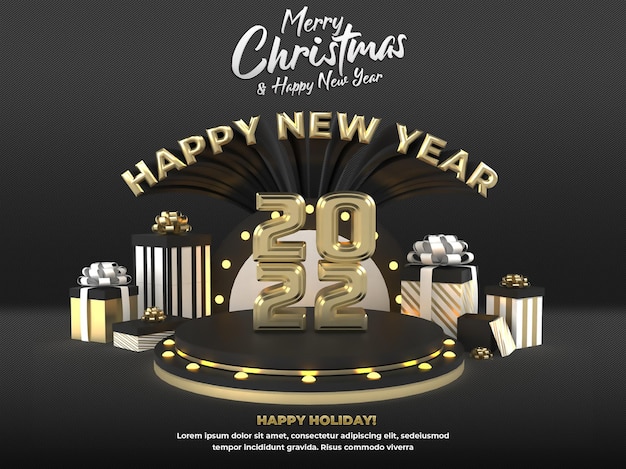 Black happy new year 2022 and christmas celebration event and advertisement social media poster