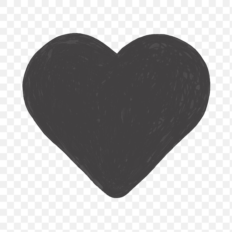 PSD black heart silhouette with a handdrawn texture for minimal and modern graphic design