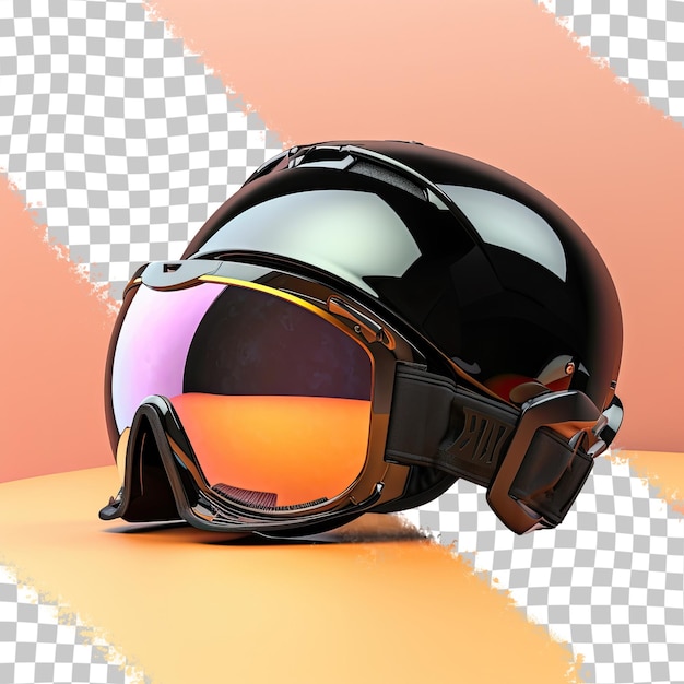 PSD black helmet and goggles for skiing and snowboarding on a transparent background