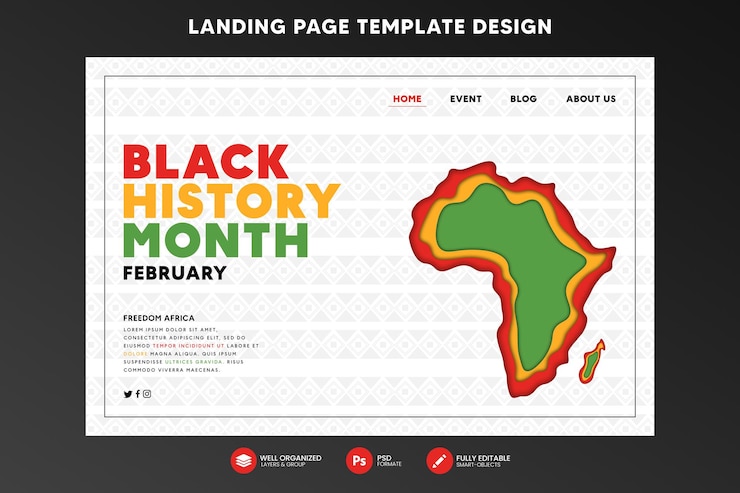 PSD black history month landing page template