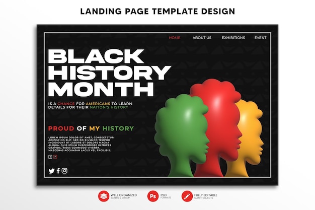 PSD black history month landing page template