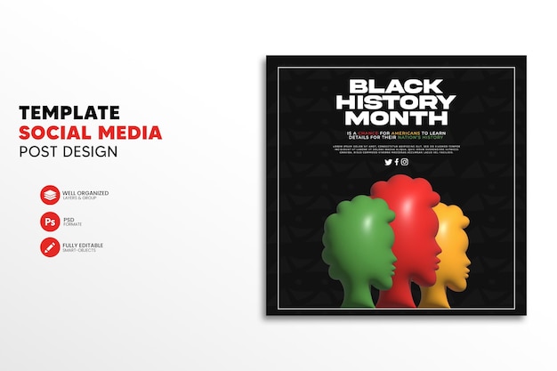 PSD modello di post sui social media del mese della storia nera