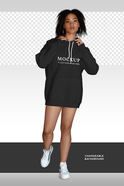 PSD a black hoodie mockup on girl with isolated background