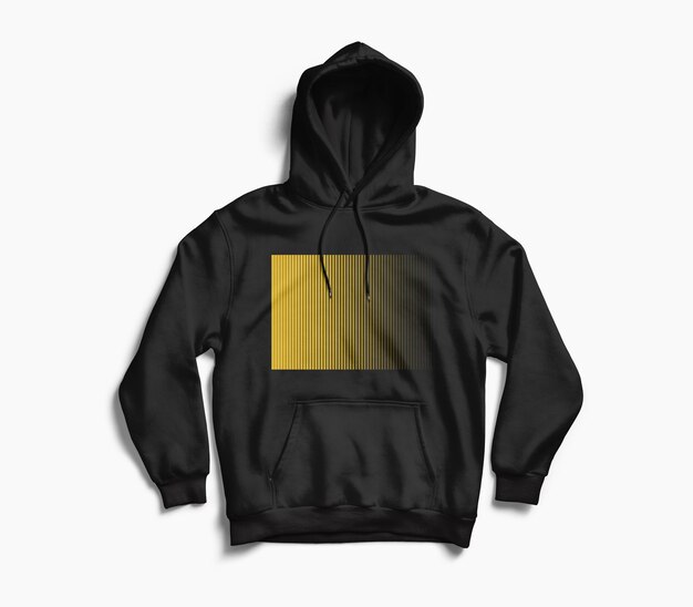 PSD a black hoodie with a gold square on the front.