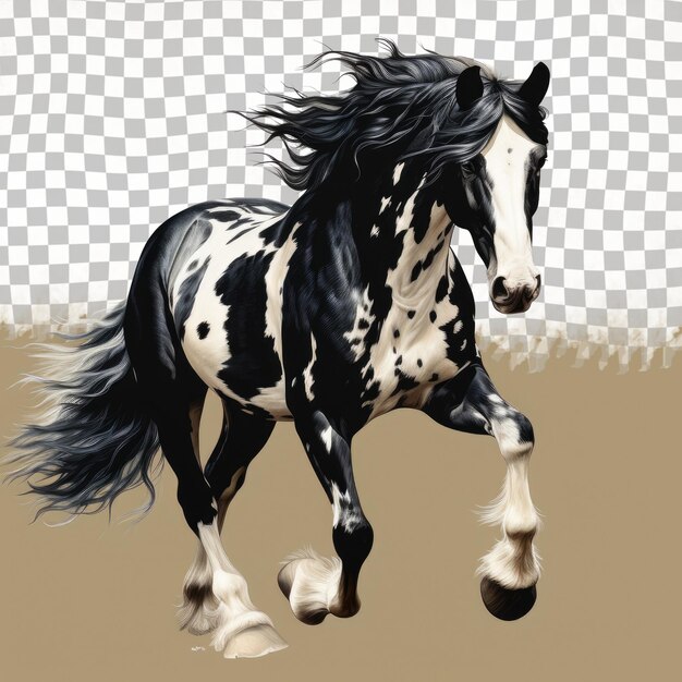 PSD cavallo nero al galoppo su sfondo trasparente con criniera blu elettrica