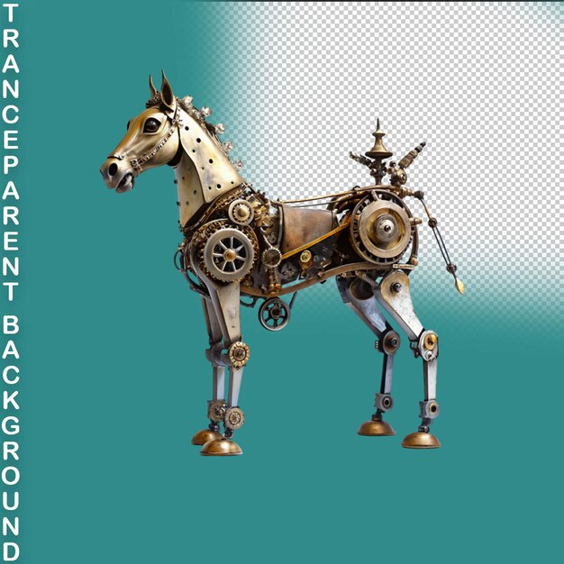 PSD black horse with lacy steampunk machine parts on transparent background