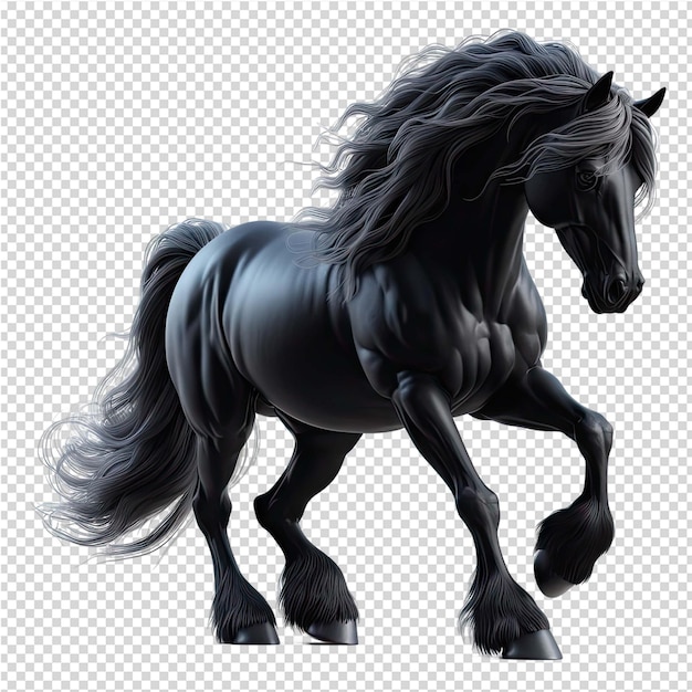 PSD a black horse with a white mane and tail