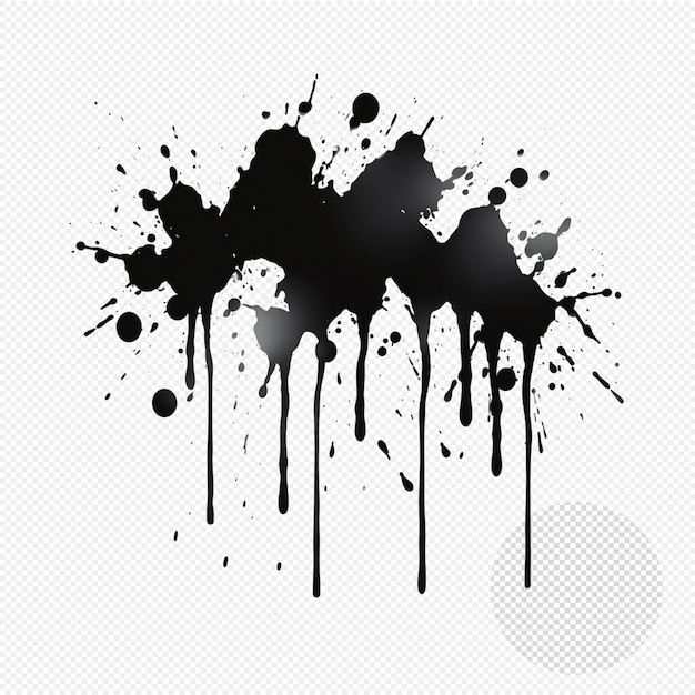 Black ink droplet and splash splatter isolated