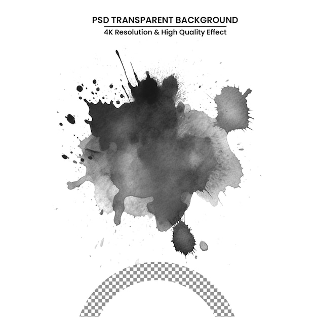 PSD 흰색 배경에 고립 된 방울과 검정 잉크 얼룩