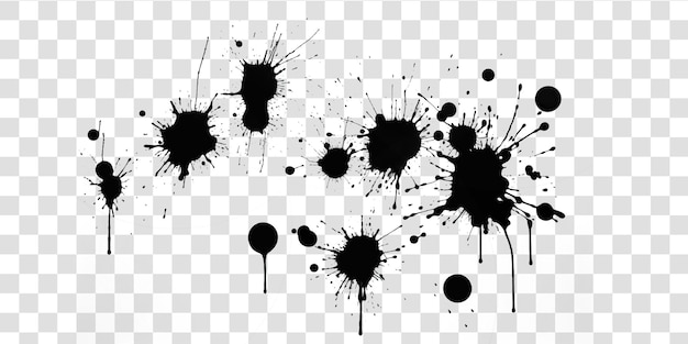 PSD black ink splashes isolated on transparent background