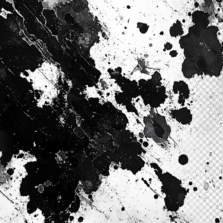 PSD 白い背景に黒いインクのスプラットが隔離されている