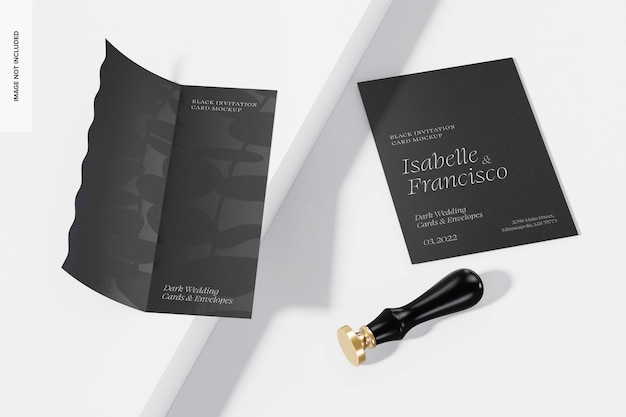 Black invitation card mockup, opened