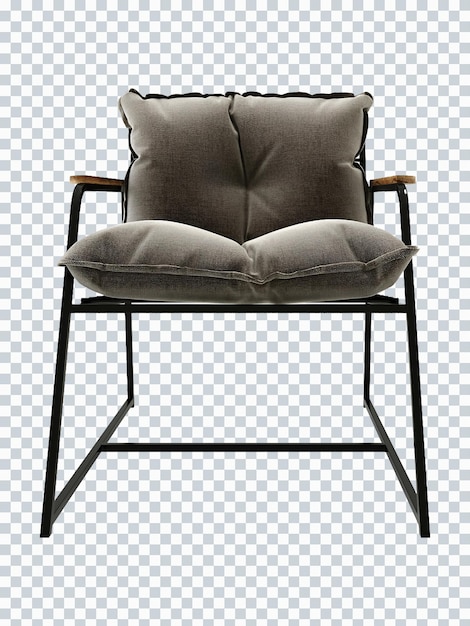 Black iron and gray pillow single chair mockup. Front view. Transparent. Png. 3d rendering