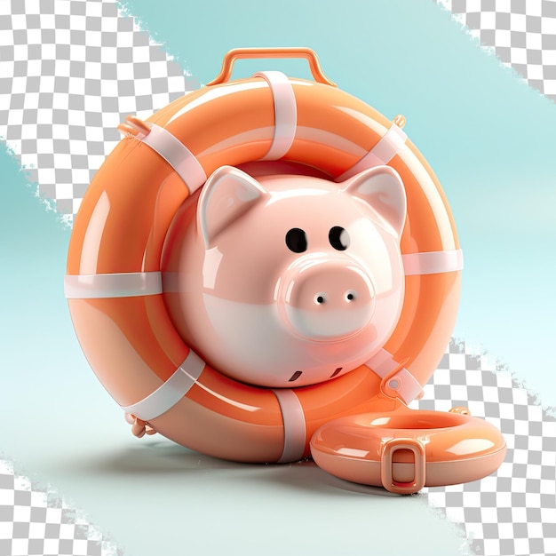PSD black isolated piggy bank with lifebuoy transparent background
