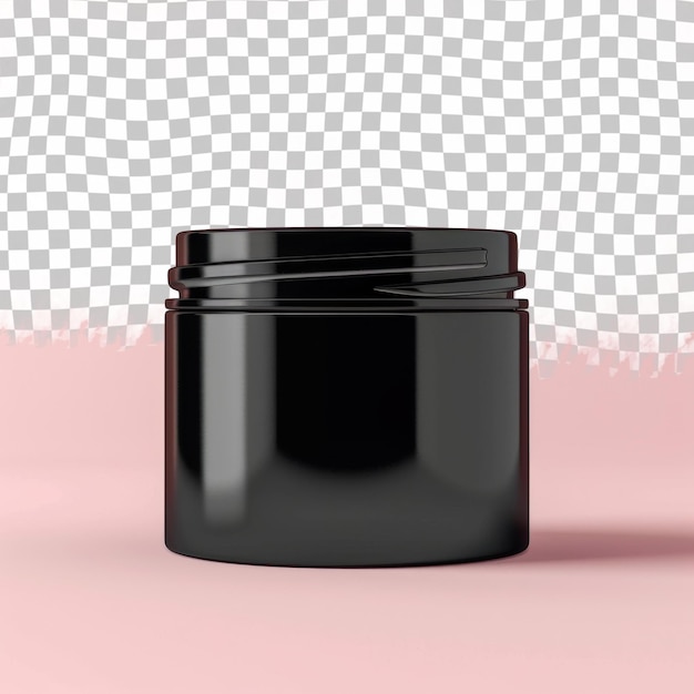 PSD un barattolo nero di liquido nero si trova su uno sfondo rosa