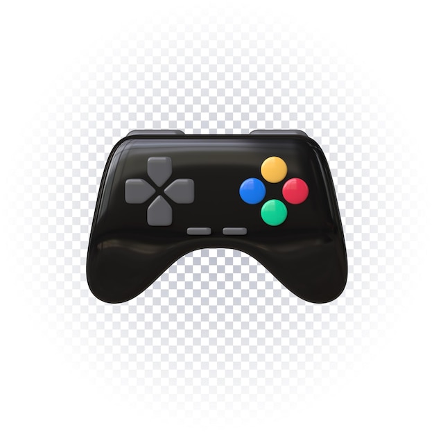 PSD un joystick nero con un pulsante colorato su uno sfondo trasparente.