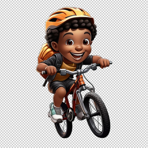 PSD black kid biking 3d cartoon style transparent background isolat