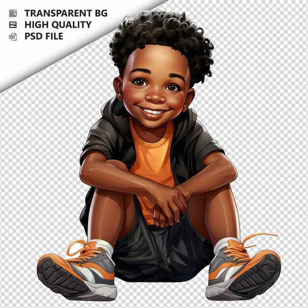 PSD black kid chatting ultra realistic style white background