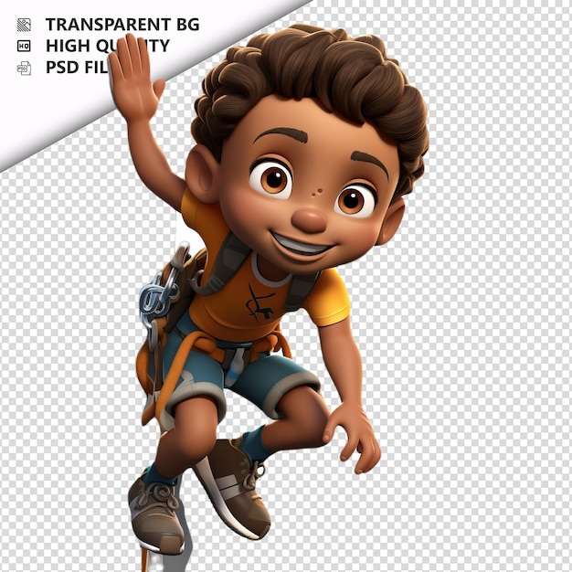 PSD black kid climbing 3d cartoon style met een witte achtergrond