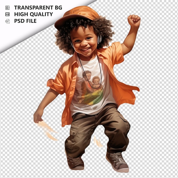 PSD black kid dancing ultra realistic style white background