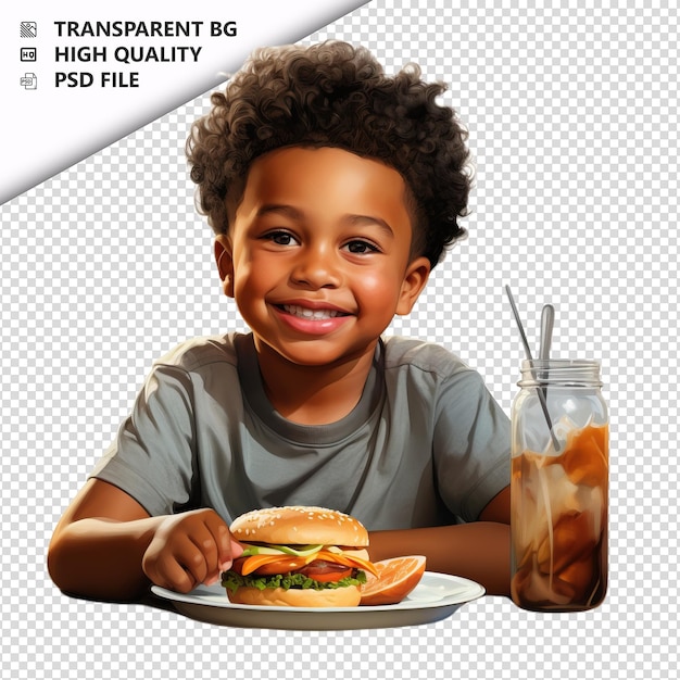 PSD black kid dining ultra realistische stijl witte achtergrond i