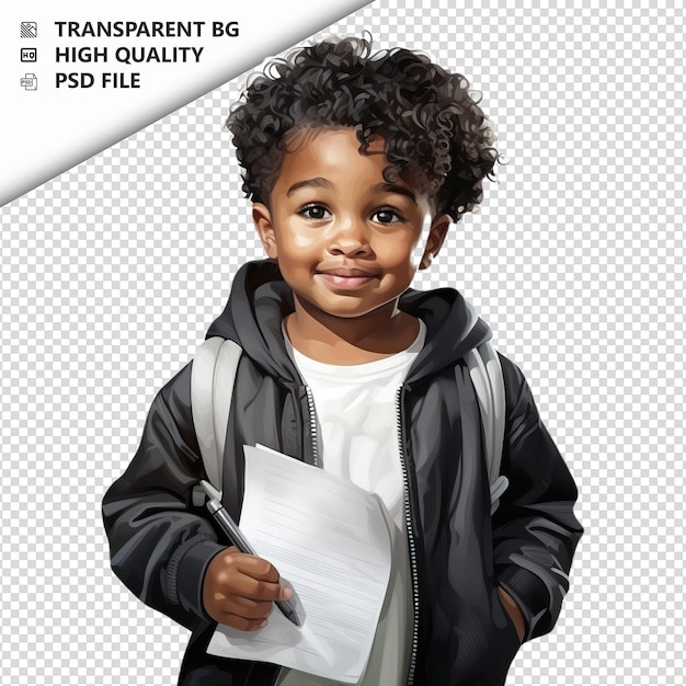 PSD black kid drawing ultra realistic style white background