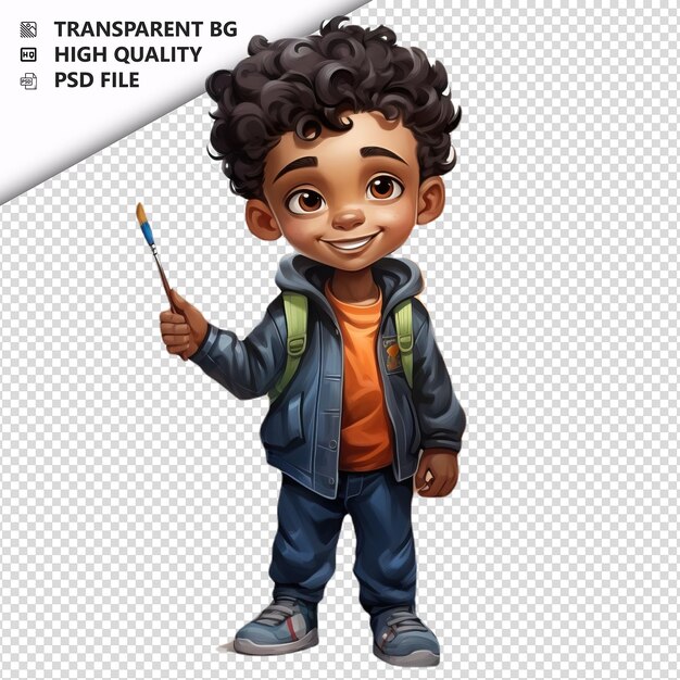 PSD black kid painting 3d cartoon style white background isol