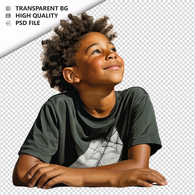 PSD black kid relaxing ultra realistic style white background