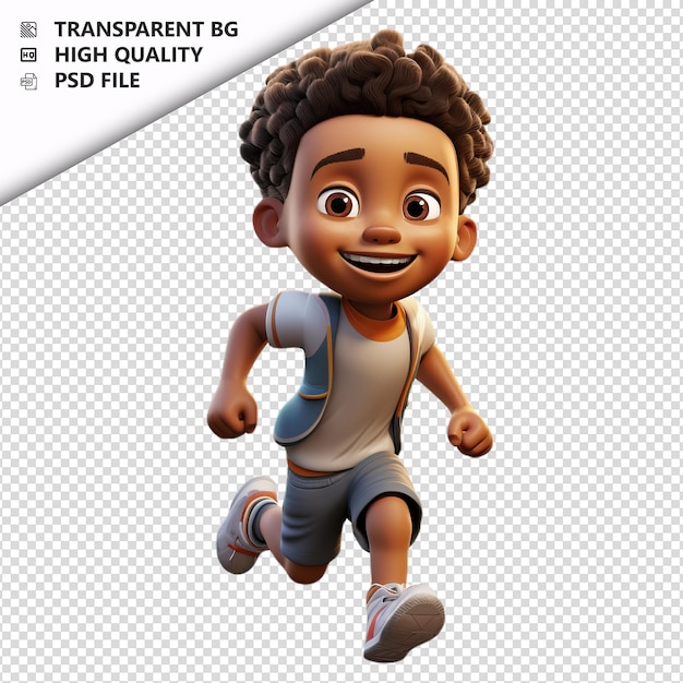 PSD black kid running 3d cartoon style witte achtergrond isola