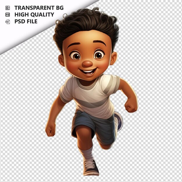 PSD black kid running ultra realistic style white background