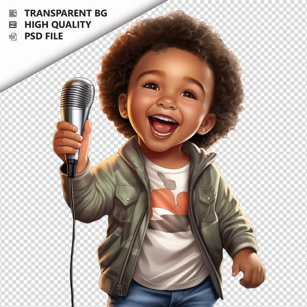 PSD black kid singing ultra realistic style white background