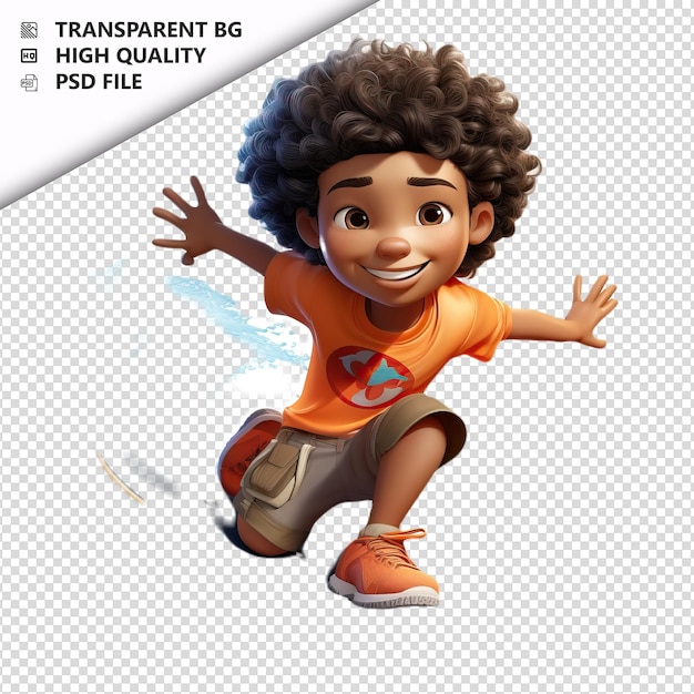 PSD black kid surfing ultra realistic style white background