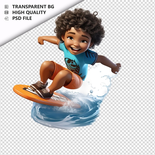 Black kid surfing ultra realistische stijl witte achtergrond