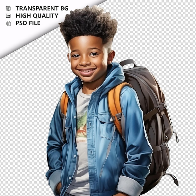 Black kid traveling ultra realistische stijl witte achtergrond