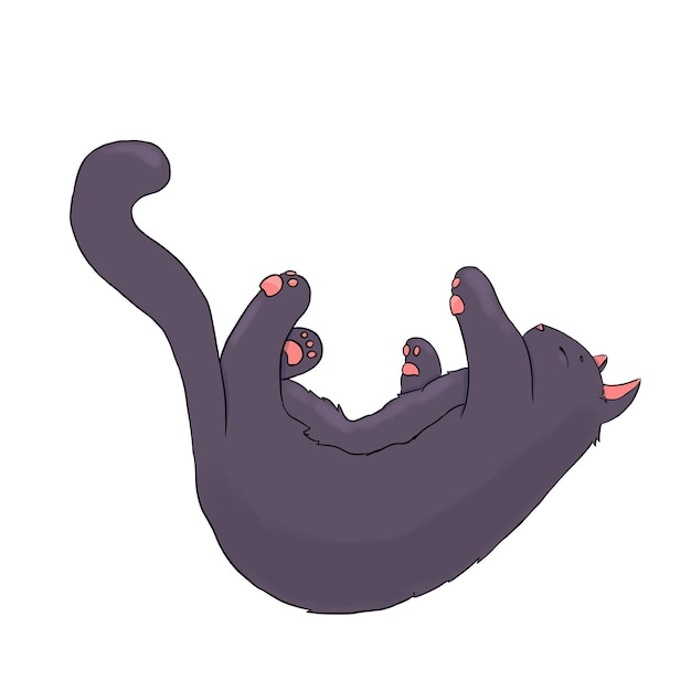 black kitten sleeping illustration in simple style