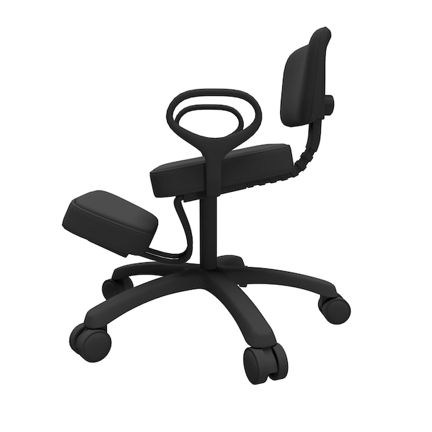 PSD 지속적인 좋은 자세를 위한 블랙 닐링 체어. 왼쪽에서 본 사무용 의자.