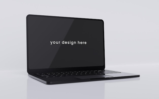 Mockup di laptop nero su sfondo bianco