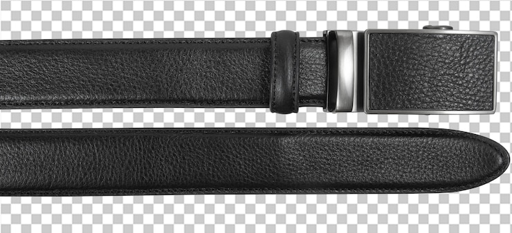 PSD black leather belt isolated on transparent background