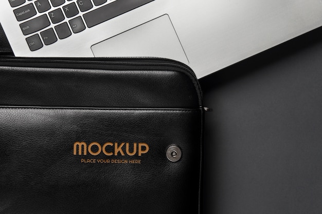 PSD black leather case mock-up design for laptop