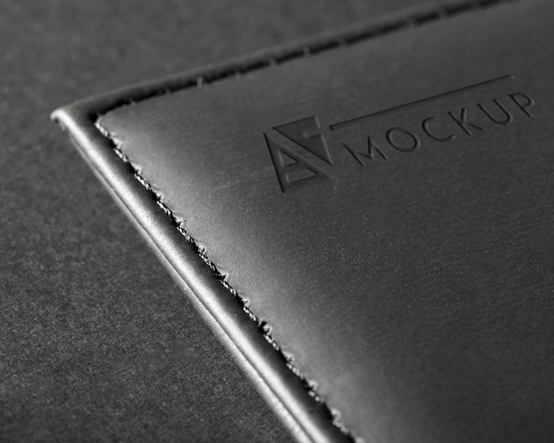 Black leather surface mock-up with stitches